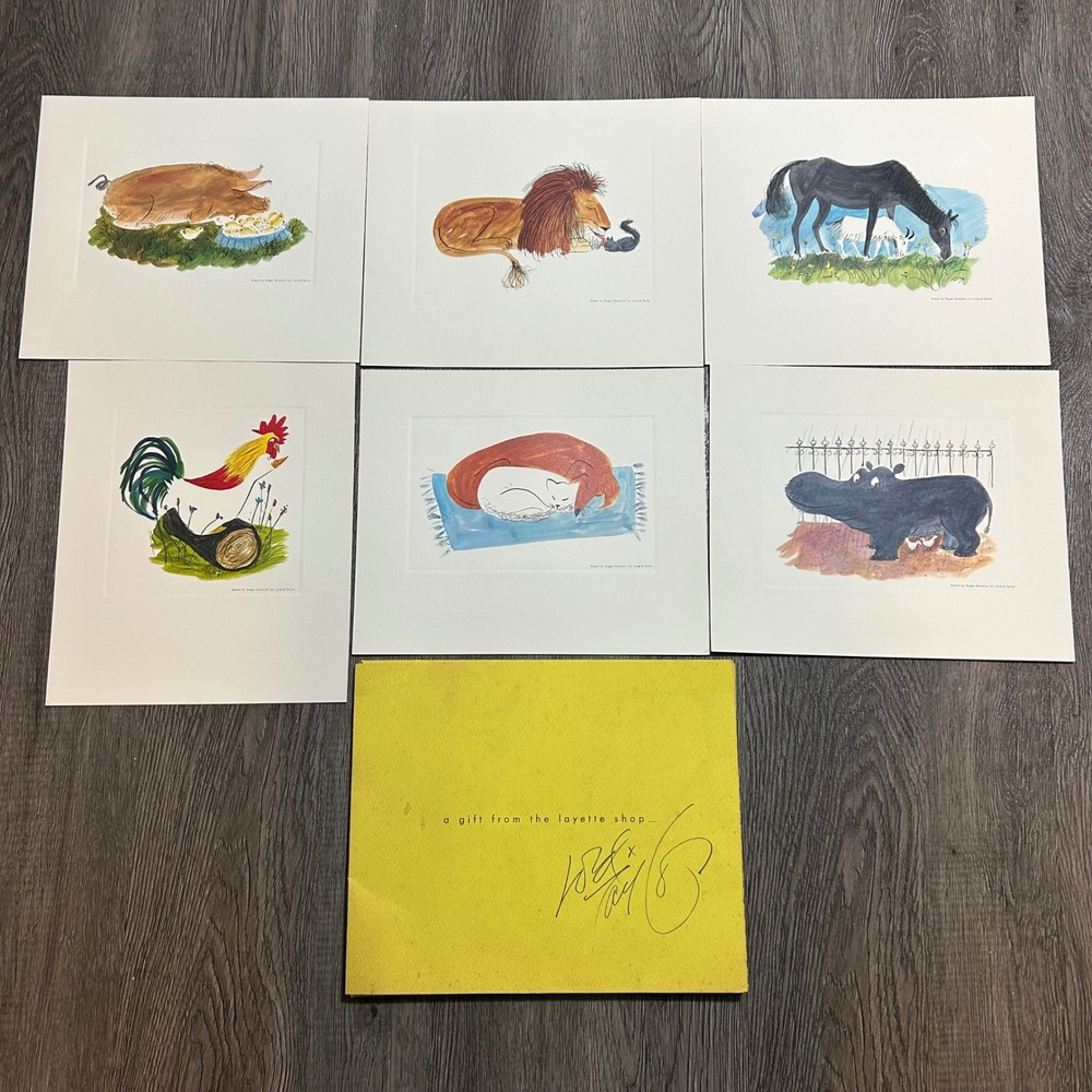 Lord and Taylor Roger Duvoisin Art Prints Multicolor Vintage Animal‎ Set of 6